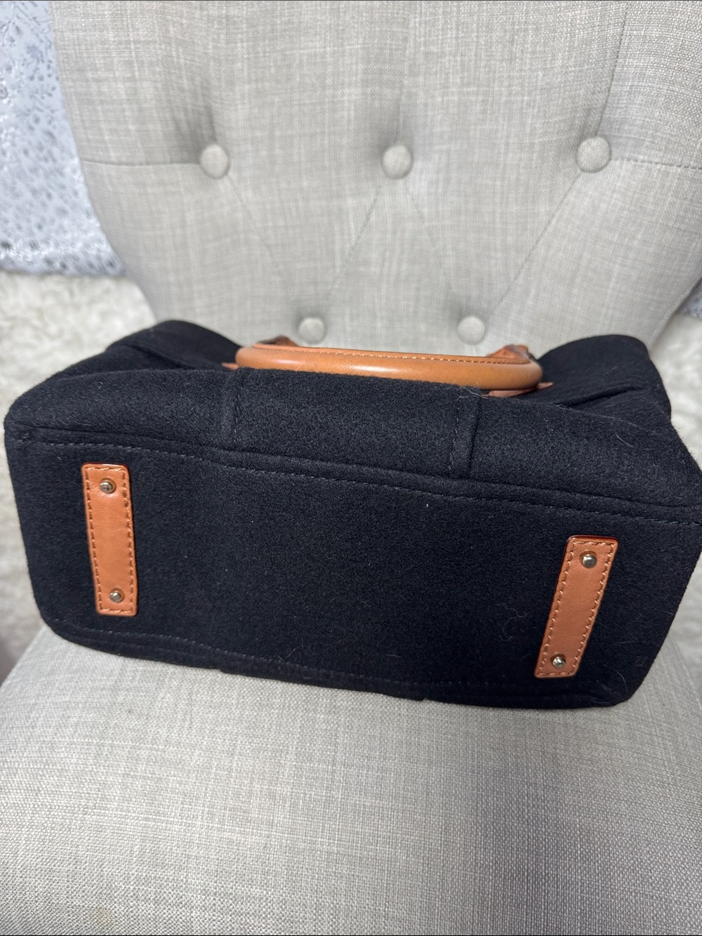 kate spade Black Wool Tote with Tan Leather Trim and Toggle Accents - Picture 6 of 7